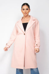 Blush Pink Longline Lapel Collar Woven Coat Simmer & Fay